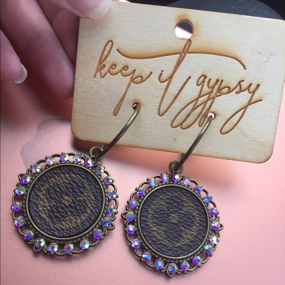 Upcycled Brass Earrings w/ Leather Pieces